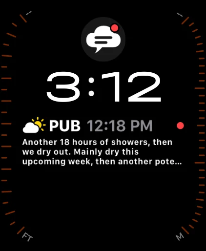 A watch face with a Forecast Notes complication